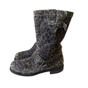 Jimmy Choo Gray Leopard Print Suede Leather Boots Women’s Size 38.5 US 8.5